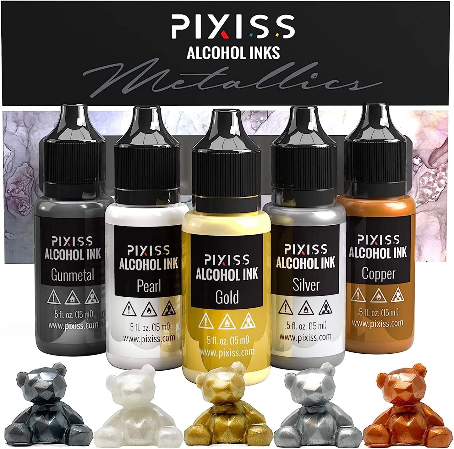 PIXISS Metallic Alcohol Inks Set of 5 - Shimmering Colors