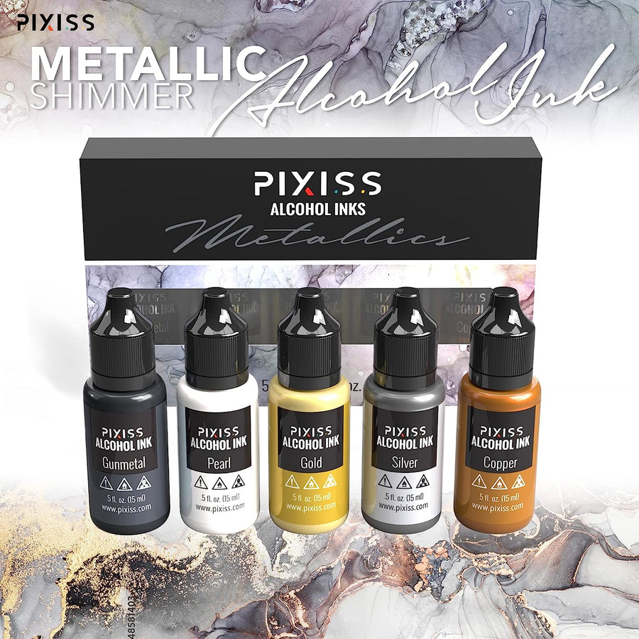 Pixiss Glow in The Dark Alcohol Ink Set - 5 Shades of Brilliantly