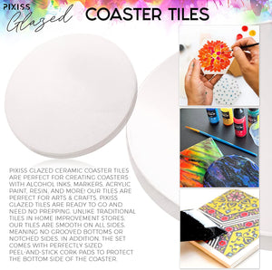 PIXISS Glazed Round Ceramic Coaster/Tiles with Cork Backing - 50PC