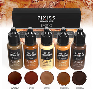 PIXISS Alcohol Ink Set of 5 - Brilliant Brown Hues