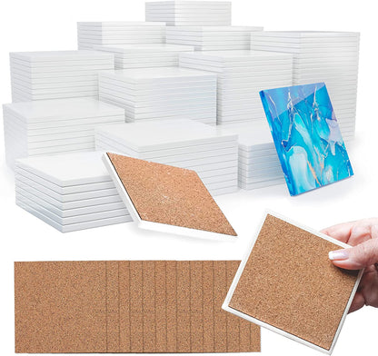 PIXISS Glazed Square Ceramic Coaster/Tiles with Cork Backing - 100PC