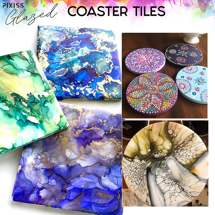 PIXISS Glazed Round Ceramic Coaster/Tiles with Cork Backing - 100PC