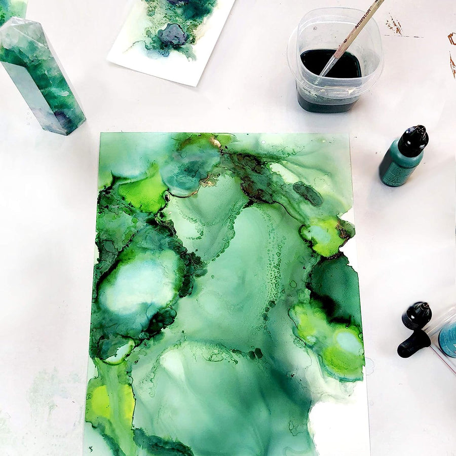 Jacquard Pinata Alcohol Inks Greens Bundle, Lime Green and Rainforest Green  and 10x Pixiss Ink Blending Tools