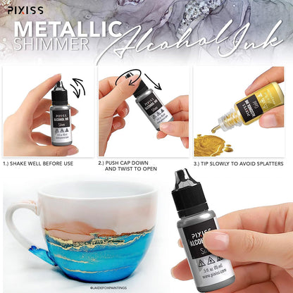 PIXISS Metallic Alcohol Inks, 4oz. Alcohol Ink Snow (White), Applicator Bottle & Funnel