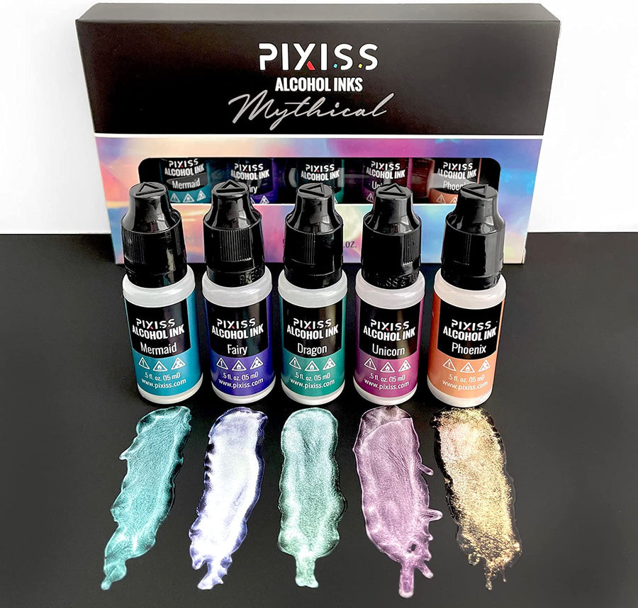 Pixiss Gemstone Alcohol Ink Set - 5 Shades of Highly Saturated Alcohol Ink  for Epoxy Resin Supplies, Yupo Paper, Tumblers, Coasters - Resin Colorant