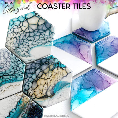 PIXISS Glazed Hexagon Ceramic Coaster/Tiles with Cork Backing - 50PC