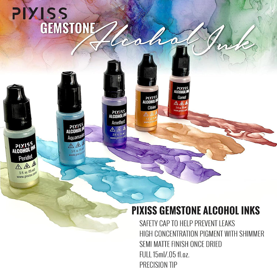 PIXISS Alcohol Ink Set of 5 - Shimmering Gemstone Hues