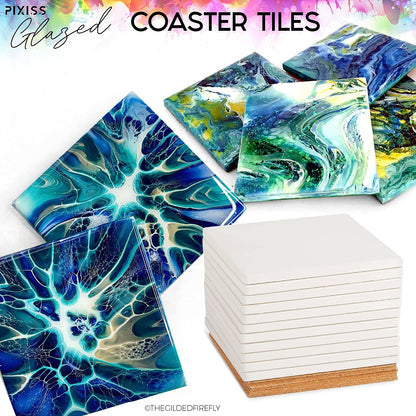 PIXISS Glazed Square Ceramic Coaster/Tiles with Cork Backing - 50PC