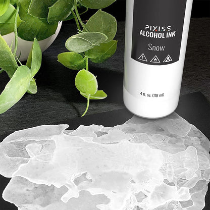PIXISS Metallic Alcohol Inks, 4oz. Alcohol Ink Snow (White), Applicator Bottle & Funnel