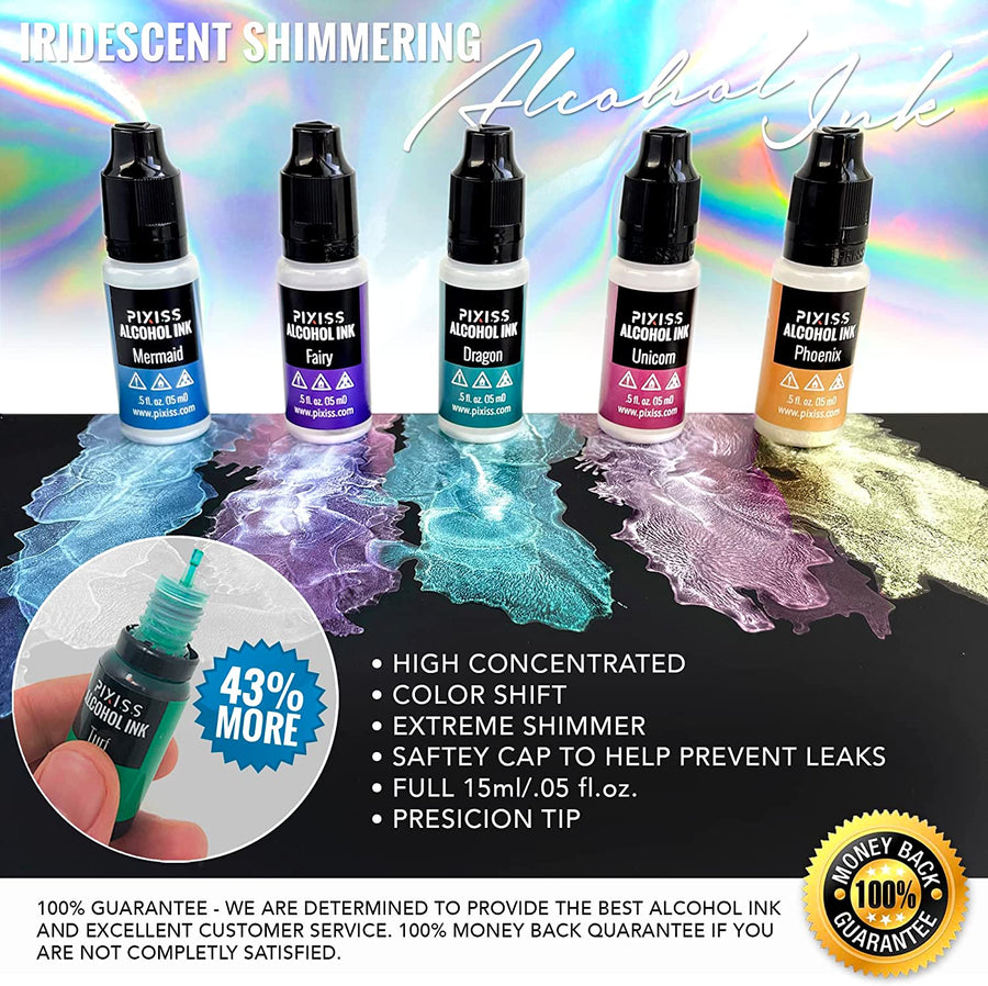 PIXISS Alcohol Ink Set of 5 - Mythical Iridescent Shimmering Hues