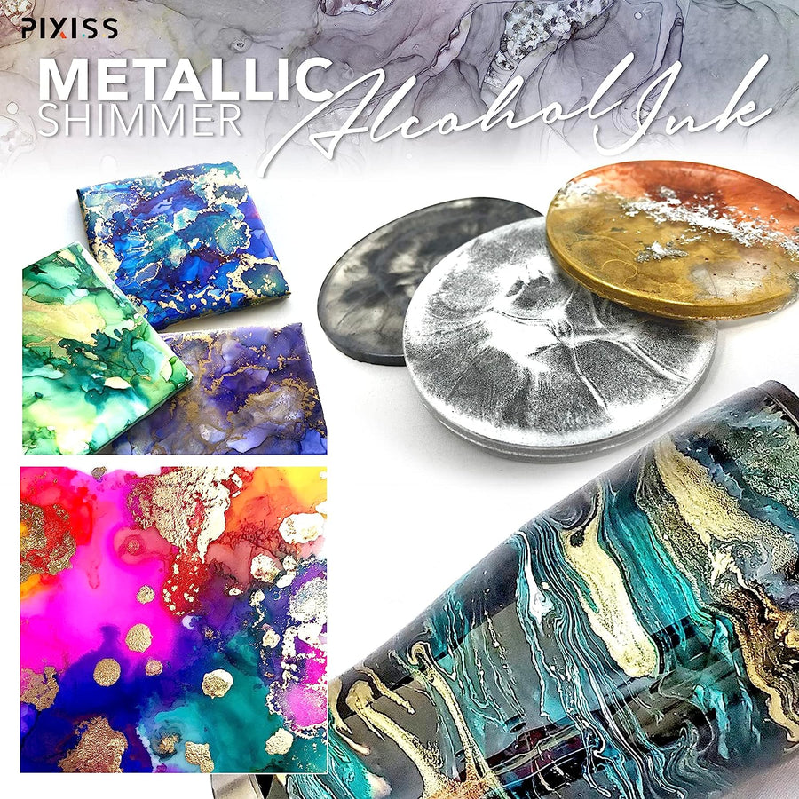 PIXISS Metallic Alcohol Inks Set of 5 - Shimmering Colors