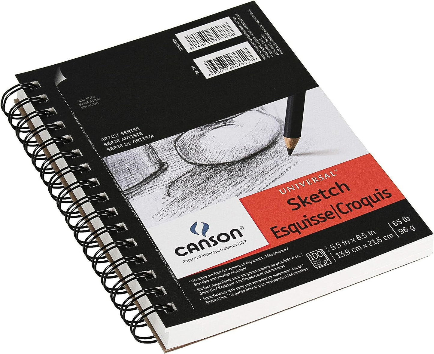 Canson 100510850 Pro-Art Artist Series Universal Sketch Pad, 5.5" x 8.5" Side Wire