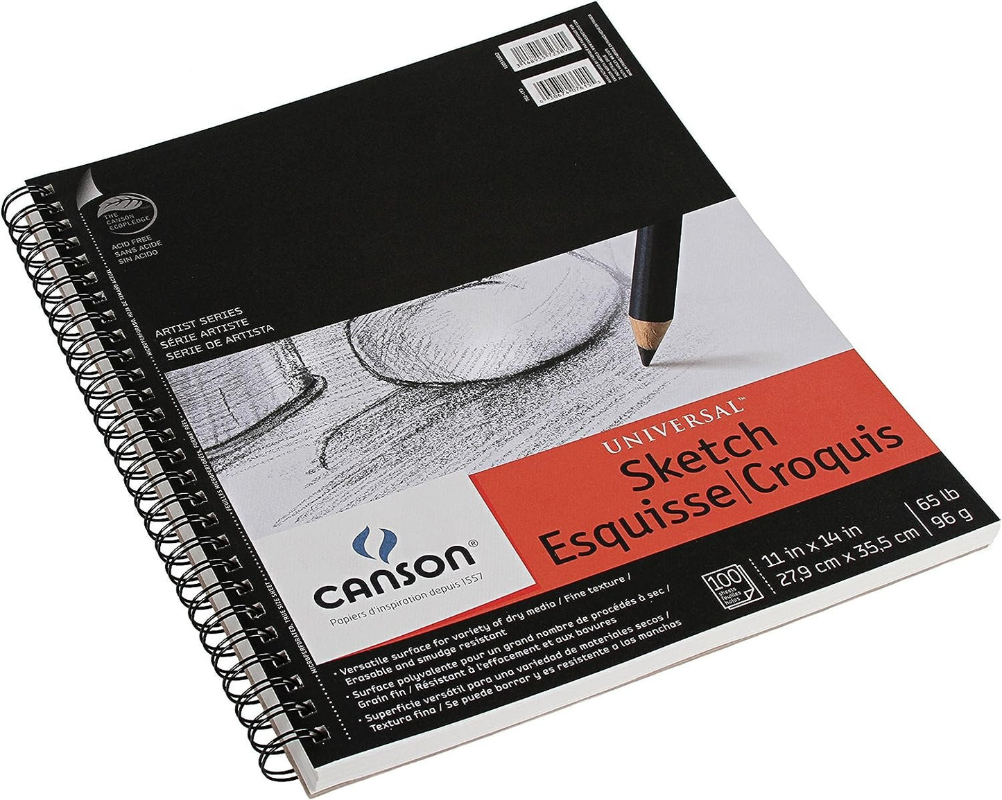 Canson 100510850 Pro-Art Artist Series Universal Sketch Pad, 5.5" x 8.5" Side Wire
