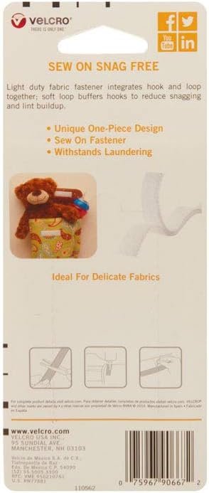VELCRO Brand Sew On Snag-Free Tape for Alterations and Hemming | No No Ironing or Gluing Light Duty One-Piece Fabric Fastener | Cut-to-Length Roll, Each, White, 3 Foot