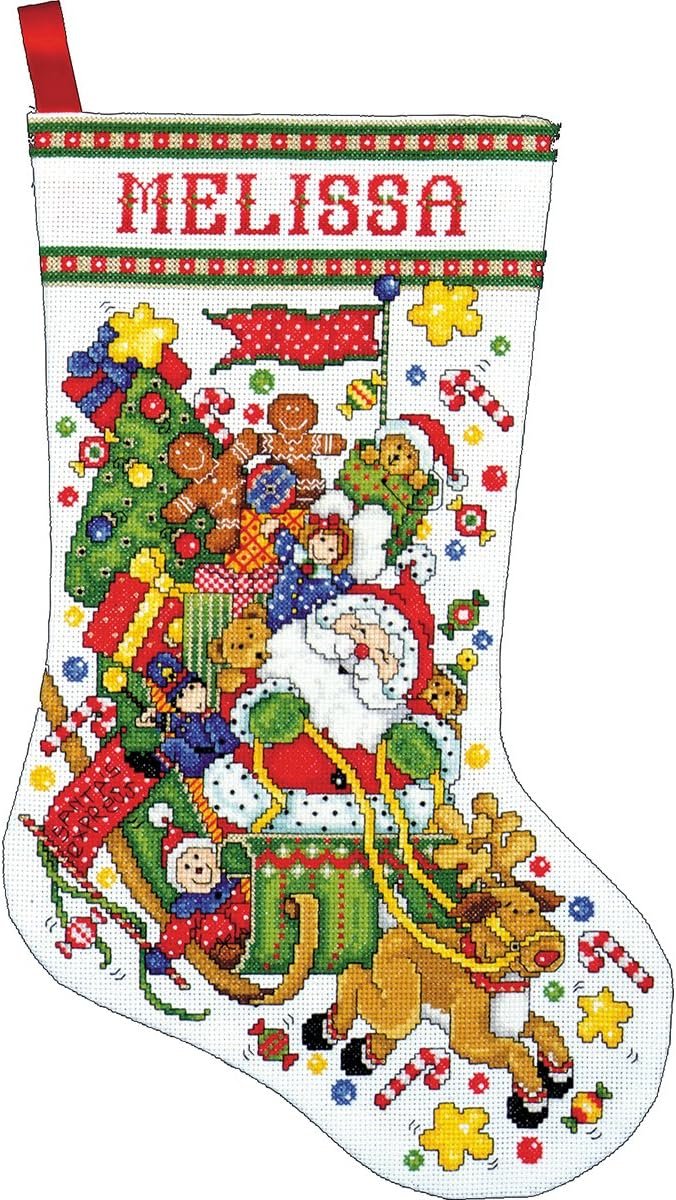 Tobin Santa Sleigh Cross Stitch Stocking Kit, 17" Long, 17" Long 14 Count