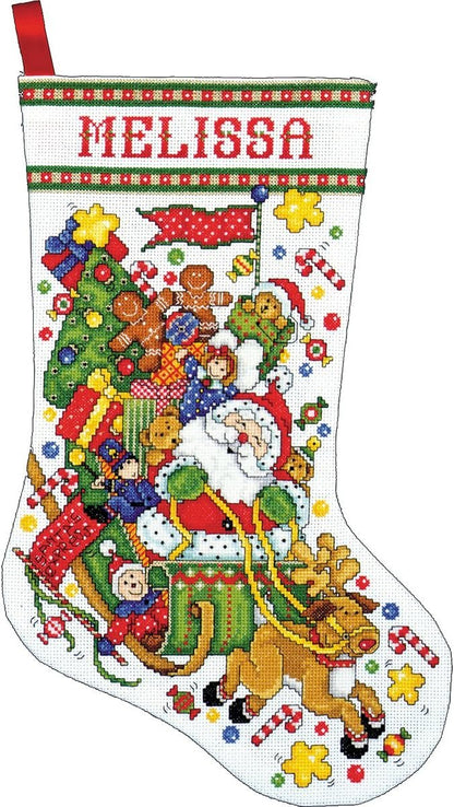 Tobin Santa Sleigh Cross Stitch Stocking Kit, 17" Long, 17" Long 14 Count