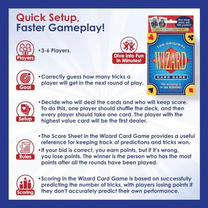 The Original Wizard Cards Game and Card Holder for Playing Cards (4-Pack) - Classic Card Game for Vacations and Game Nights with Hands-Free Cards Holder for Seniors - Wizard Scoring Sheets