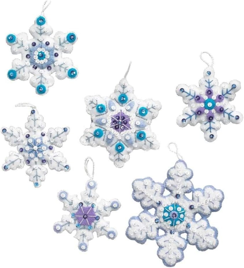 Bucilla Sparkle Snowflake Ornament Kit, 6 Count,Gold