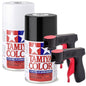 Tamiya TS-26 White and PS-5 Black Spray Paint Bundle with 2 Pixiss Spray Can Holders – High-Gloss Lacquer and Polycarbonate Paint for Models and R/C Car Bodies