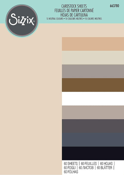 Sizzix Surfacez-Making Essential Cardstock Sheets 60PK (10 Colours Neutrals), Multicolour, 8 1/4" x 11 5/8"