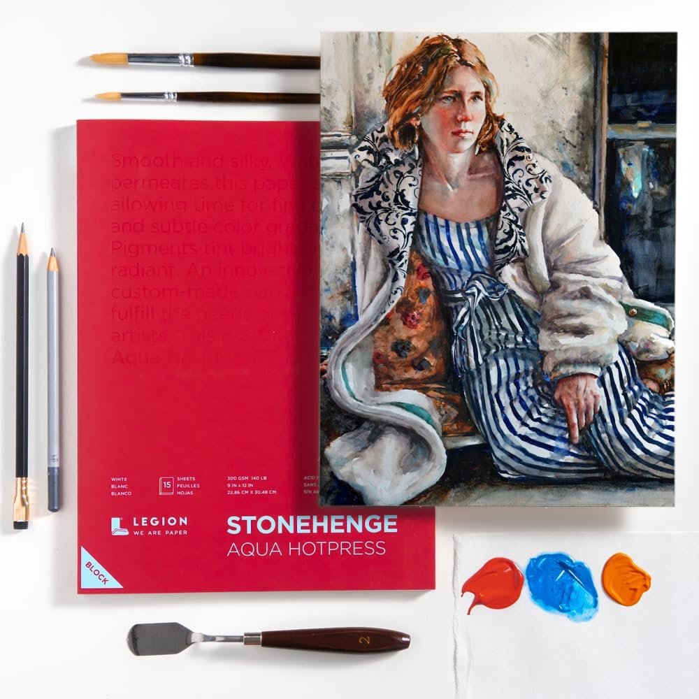 Stonehenge Aqua White Medium Weight Block, 140lb, Hotpress, 15 Sheets for Wet and Dry Media (9X12)