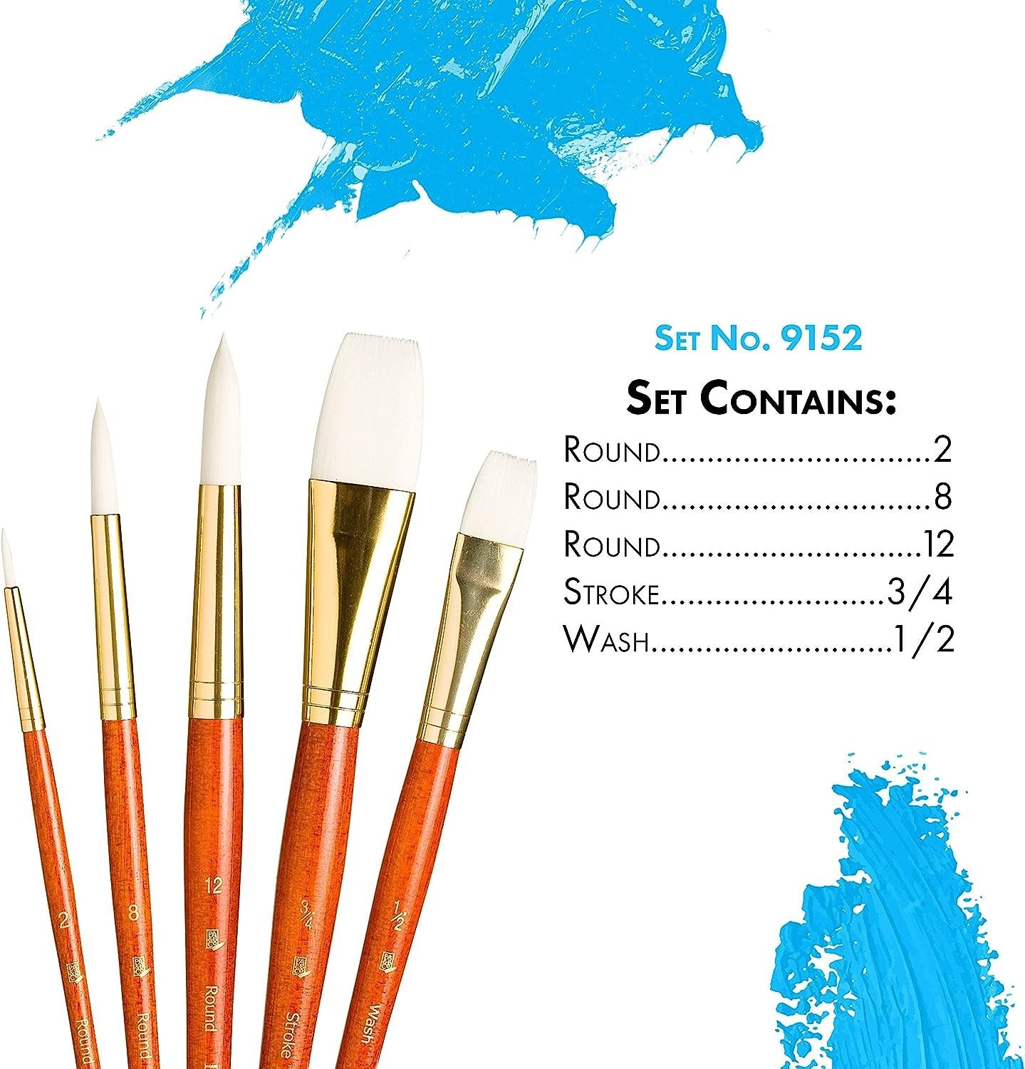 Princeton Real Value, Series 9100, Paint Brush Sets for Acrylic, Oil & Watercolor Painting, Syn-White Taklon (Rnd 2, 8, 12, Stroke 3/4, Wash 1/2)