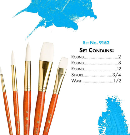 Princeton Real Value, Series 9100, Paint Brush Sets for Acrylic, Oil & Watercolor Painting, Syn-White Taklon (Rnd 2, 8, 12, Stroke 3/4, Wash 1/2)