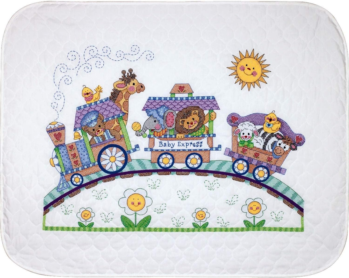 Dimensions Stamped Cross Stitch 'Baby Express' DIY Baby Quilt, 34" x 43"