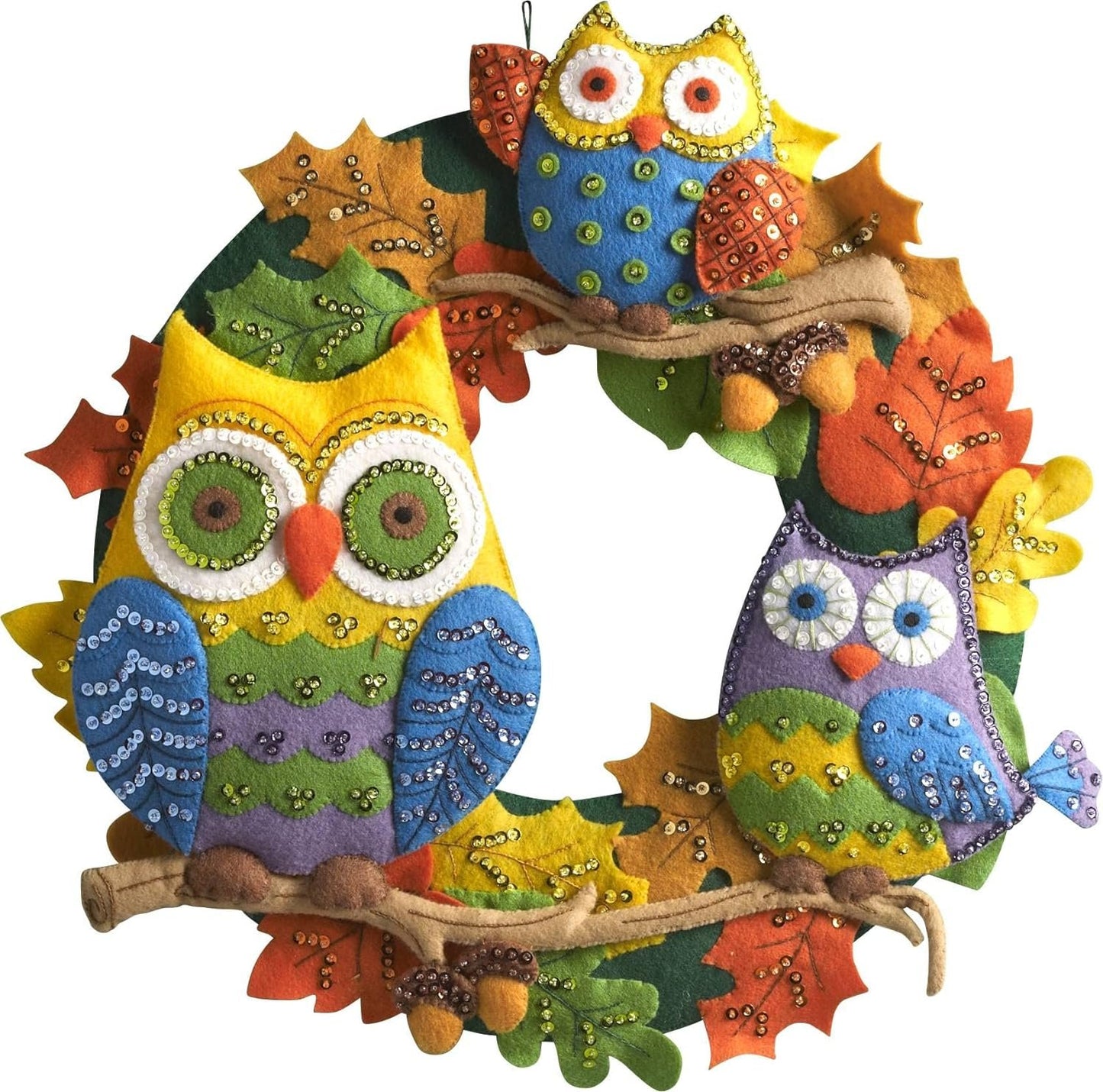Bucilla Felt Applique Wall Hanging Kit, 17 by 17-Inch, Owl Wreath