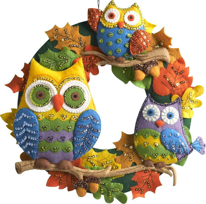 Bucilla Felt Applique Wall Hanging Kit, 17 by 17-Inch, Owl Wreath