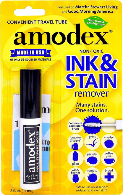 Amodex Ink and Stain Remover – Cleans Marker, Ink, Crayon, Pen, Makeup from Furniture, Skin, Clothing, Fabric, Leather - Liquid Solution - 4 fl oz Bottle - (Pack of 3)