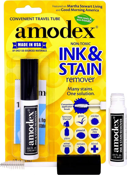 Amodex Ink and Stain Remover – Cleans Marker, Ink, Crayon, Pen, Makeup from Furniture, Skin, Clothing, Fabric, Leather - Liquid Solution - 4 fl oz Bottle - (Pack of 3)