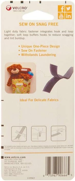 VELCRO Brand Sew On Snag-Free Tape for Alterations and Hemming | No No Ironing or Gluing Light Duty One-Piece Fabric Fastener | Cut-to-Length Roll, Each, White, 3 Foot
