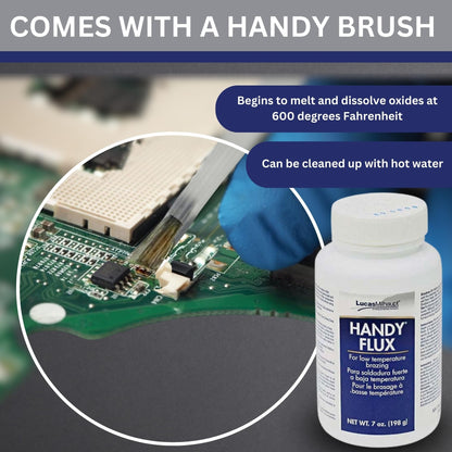 Handy Flux 7oz with 4-Piece Pixiss Scratch Brush Pen Set – Includes Fiberglass, Brass, Steel, and Nylon Brushes for Soldering, Rust Removal, Circuit Board Cleaning, and Polishing