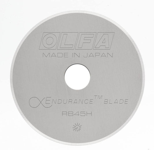 OLFA 45mm Rotary Cutter Replacement Blade, 1 Blade (RB45H-1) - Tungsten Steel Endurance® Circular Rotary Fabric Cutter Blade for Quilting, Sewing, and Crafts, Fits Most 45mm Rotary Cutters