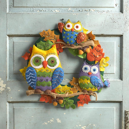 Bucilla Felt Applique Wall Hanging Kit, 17 by 17-Inch, Owl Wreath