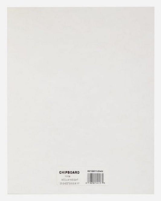 Grafix Medium Weight 8.5 x 11”, White Pack of 25 – Acid-Free 0.05” Chipboard Sheets, Create Three-Dimensional Embellishments for Cards, Papercrafts, Mixed Media, Home Décor, 25 Count