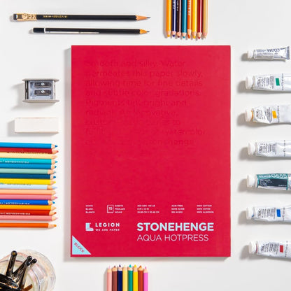 Stonehenge Aqua White Medium Weight Block, 140lb, Hotpress, 15 Sheets for Wet and Dry Media (9X12)
