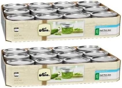 Kerr Wide Mouth Half-Pint Glass Mason Jars with Lids and Bands, 8 oz, 12 Count (Pack of 2)