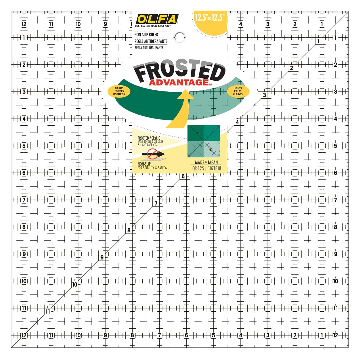 OLFA 1071818 QR-12S 12-1/2-Inch Square Frosted Advantage Acrylic Ruler