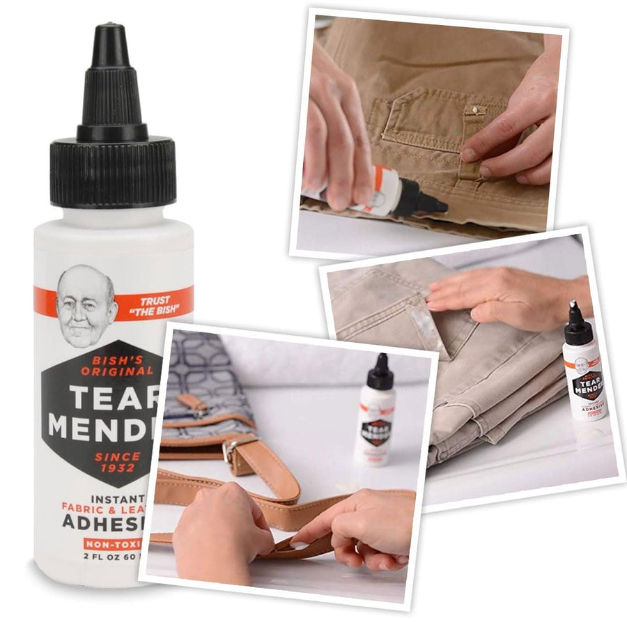 Tear Mender Instant Fabric and Leather Adhesive (2 oz, 3-Pack) + 20 Pixiss Fabric Clips – Fast Repairs for Fabrics, Leather, and Upholstery