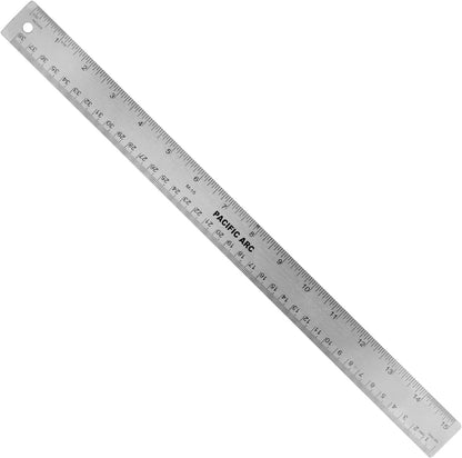 Pacific Arc Stainless Steel Parent Metal Ruler Non-Slip Cork Back, with Inch and Metric Graduations