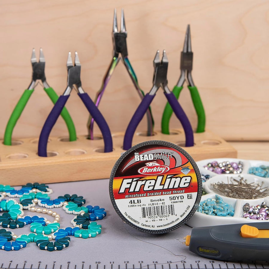 The Beadsmith Fireline by Berkley – Micro-Fused Braided Thread – 4lb. Test, 005”/.12mm Diameter, 50 Yard Spool, Smoke Grey – Super Strong Stringing Material for Jewelry Making and Bead Weaving