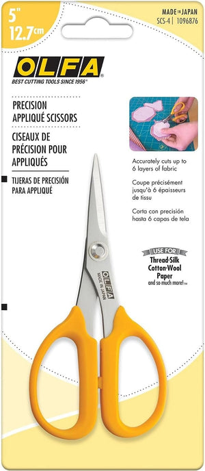 OLFA 5" Straight Edge Stainless Steel Scissors (SCS-4) - 5 Inch Multi-Purpose Heavy Duty Precision Scissors w/ Sharp Blades & Comfort Grip for Home, Fabric, Sewing, Paper, Garden