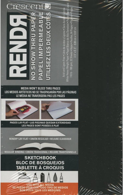 Crescent Creative Products 12-00019 Cardboard Co RENDR No Show Thru Lay Flat Sketch Book, White , 3.5-Inch by 5.5-Inch