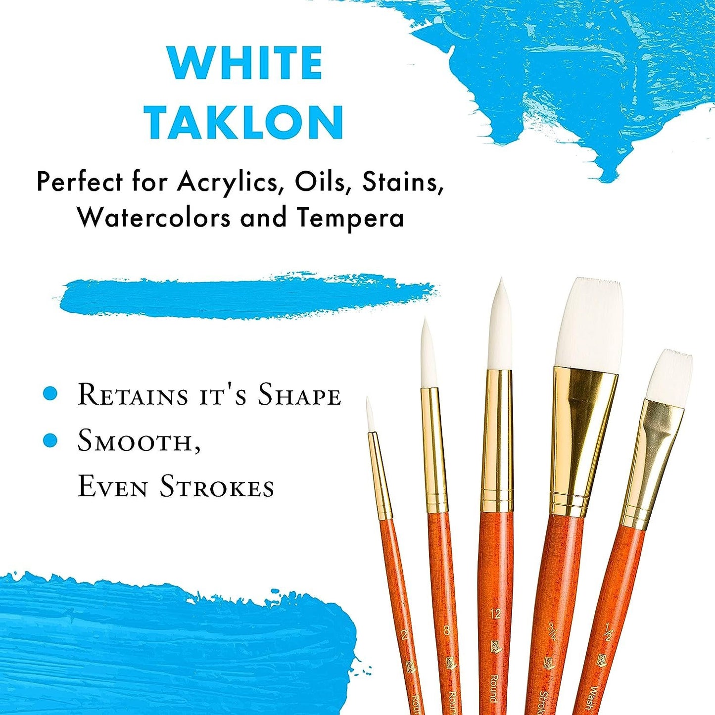 Princeton Real Value, Series 9100, Paint Brush Sets for Acrylic, Oil & Watercolor Painting, Syn-White Taklon (Rnd 2, 8, 12, Stroke 3/4, Wash 1/2)