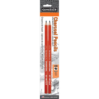 General Pencil 557-HB-BP Generals Charcoal Pencil HB 2 Each, 2 Count (Pack of 1), Multicolor