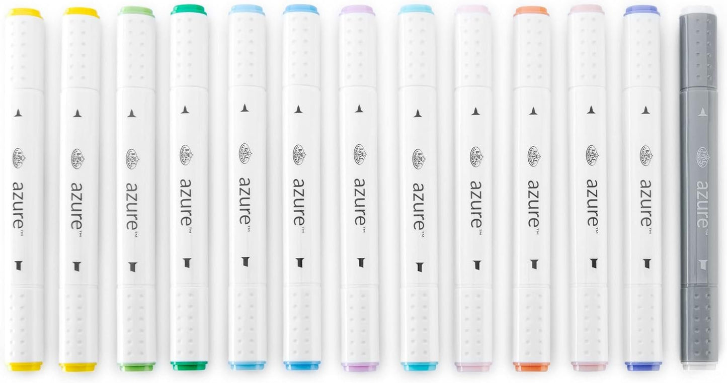 Royal & Langnickel Azure, 13pc Dual-Tip, Alcohol Based Marker Set, Includes - 12 Markers & 1 Blender, Spring Colors