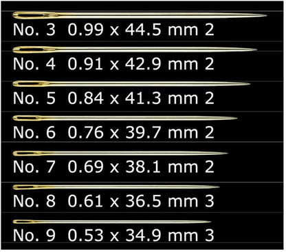 Clover Gold Eye Embroidery Needles Size 3-9 - 16 Pack