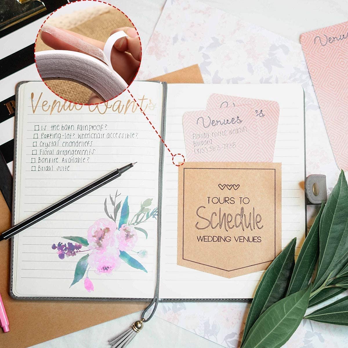 Armear 3 Rolls Double-Sided Tape for Arts, Crafts, Photography, Scrapbooking, Tear-by-Hand, Paper Backing 1/2-Inch X 27yds